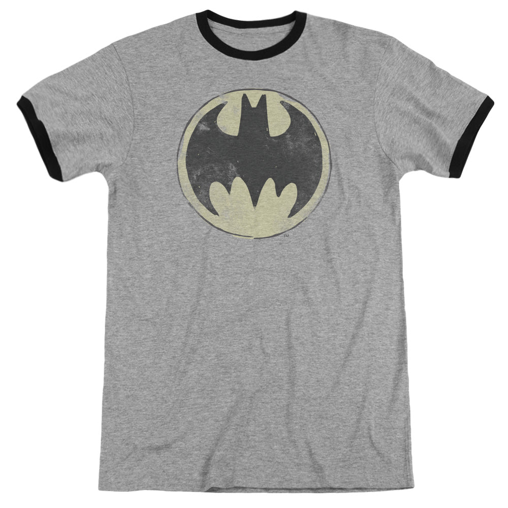 Batman/old Time Logo - Adult Ringer - Heather/black