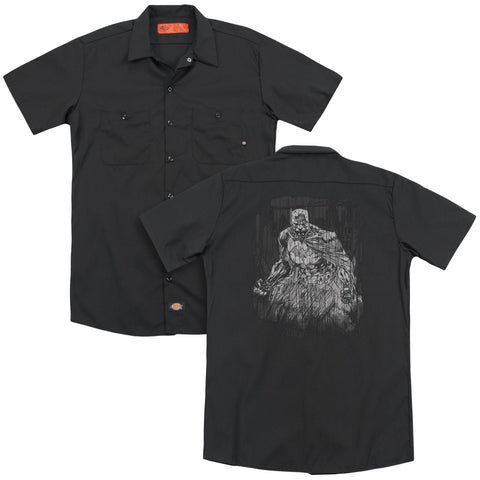 Batman/pencilled Rain (back Print) - Adult Work Shirt - Black