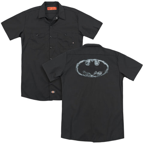 Batman/smoke Signal (back Print) - Adult Work Shirt - Black