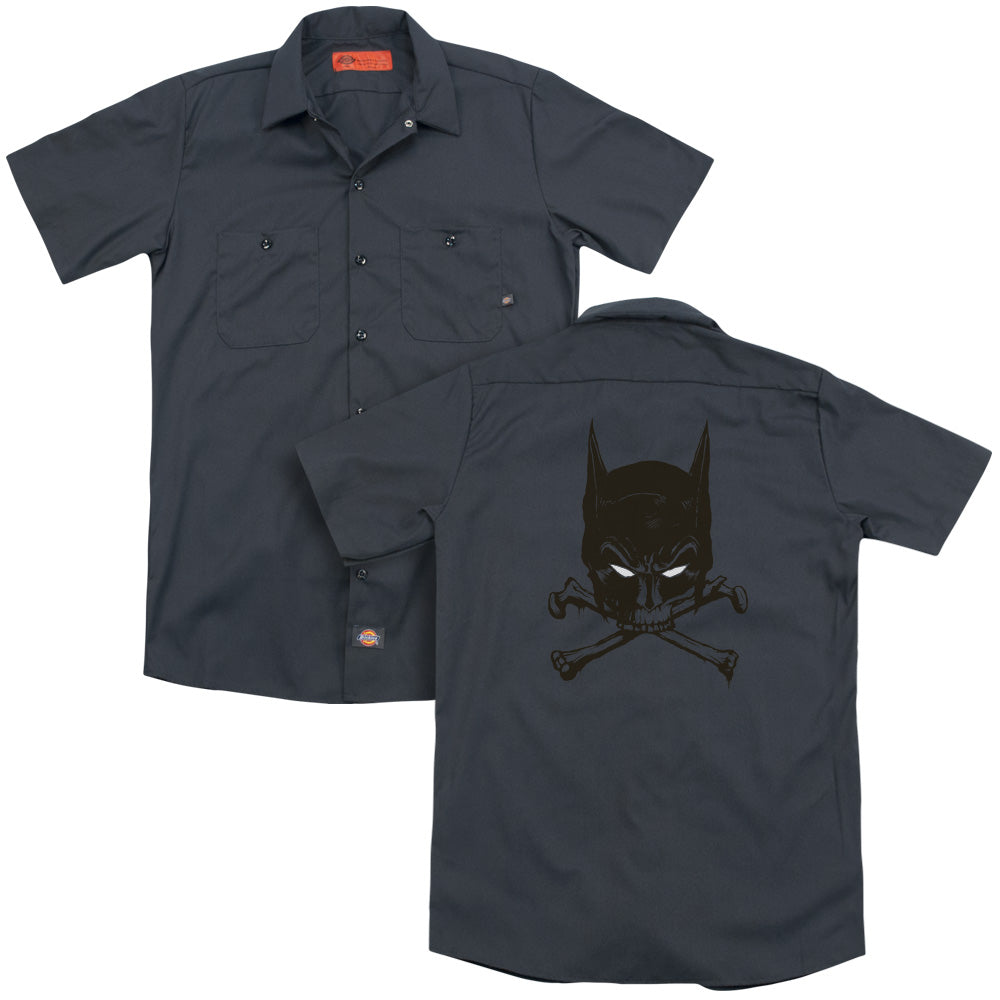 Batman/bat And Bones (back Print) - Adult Work Shirt - Charcoal