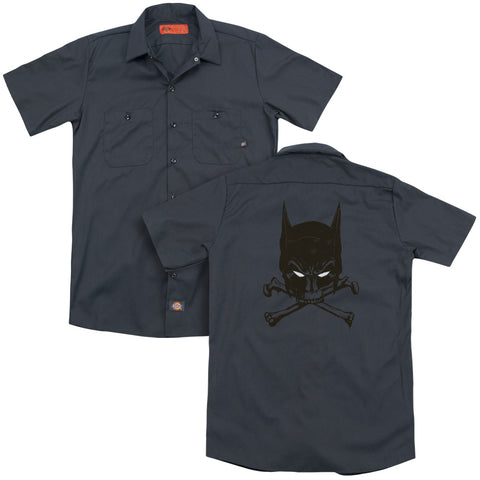 Batman/bat And Bones (back Print) - Adult Work Shirt - Charcoal