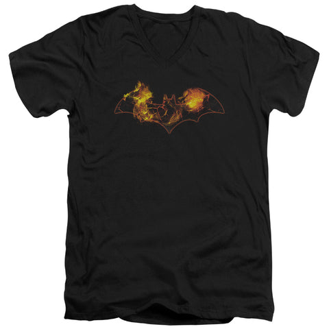 Batman/molten Logo - S/s Adult V-neck - Black
