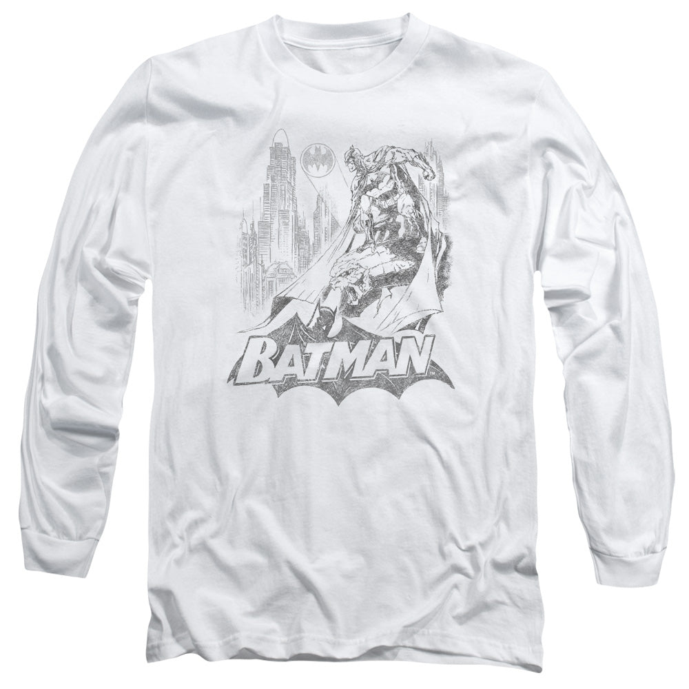 Batman/bat Sketch - L/s Adult 18/1 - White