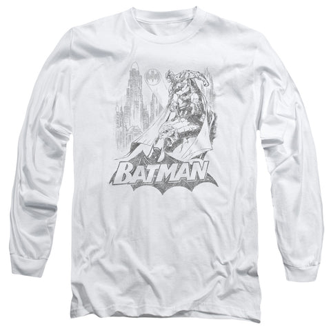 Batman/bat Sketch - L/s Adult 18/1 - White