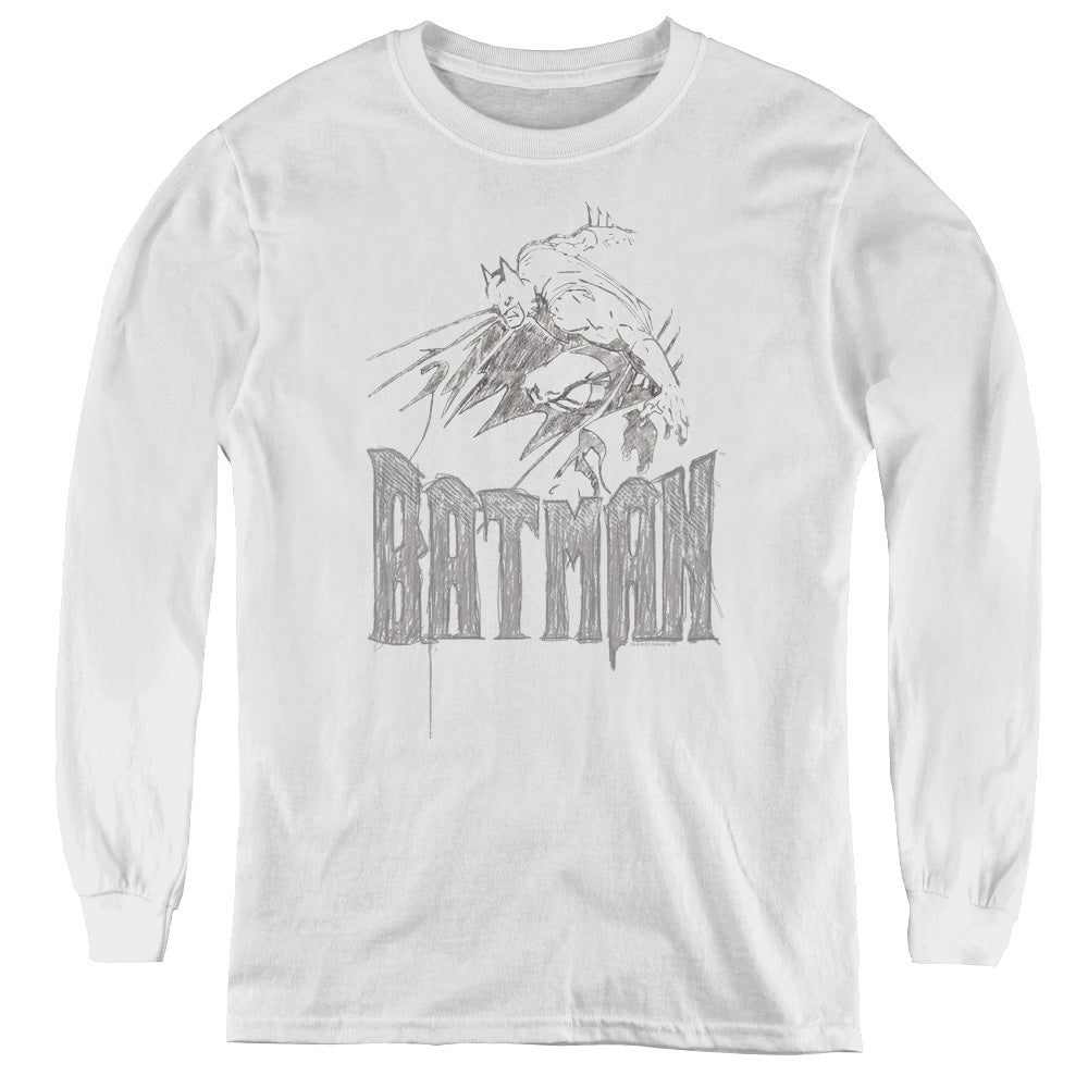 Batman/knight Sketch - Youth Long Sleeve Tee - White