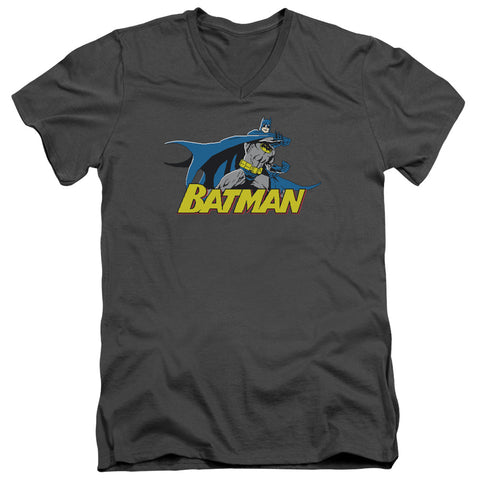 Batman/8 Bit Cape - S/s Adult V-neck 30/1 - Charcoal