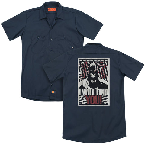 Batman/i Will Fnd You (back Print) - Adult Work Shirt - Navy