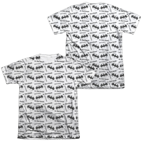 Batman/repeat Dark Knight (front/back Print) - Adult 65/35 Poly/cotton S/s Tee - White