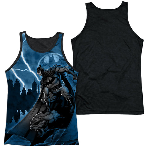 Batman/lightning Strikes-adult Poly Tank Top Black Back-white