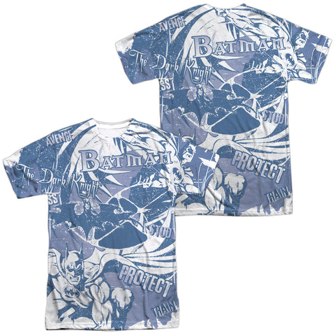 Batman/dark Protector (front/back Print) -  S/s Adult 100% Poly Crew - White