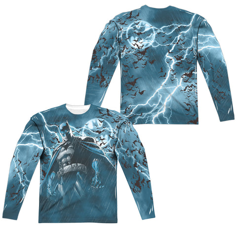 Batman/stormy Knight (front/back Print)-l/s Adult Poly Crew -white