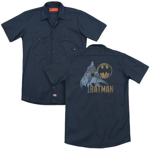 Batman/knight Watch (back Print) - Adult Work Shirt - Navy