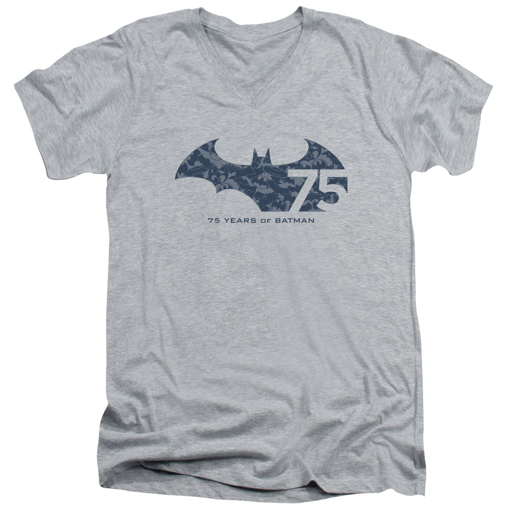 Batman/75 Year Collage-s/s Adult V-neck 30/1-athletic Heather