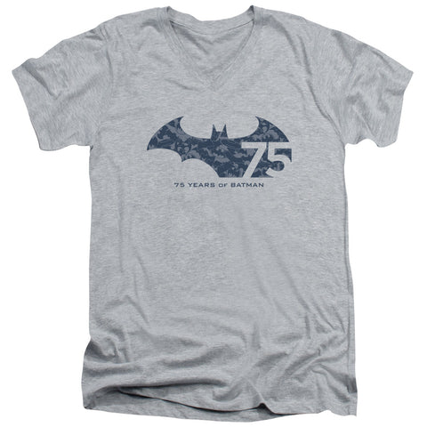 Batman/75 Year Collage-s/s Adult V-neck 30/1-athletic Heather