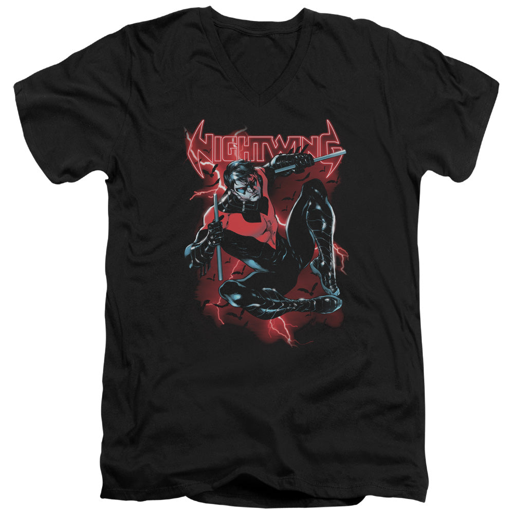Batman/lightwing-s/s Adult V-neck 30/1-black