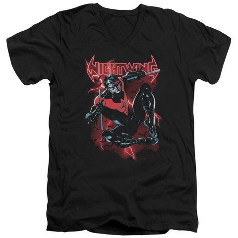 Batman/lightwing-s/s Adult V-neck 30/1-black