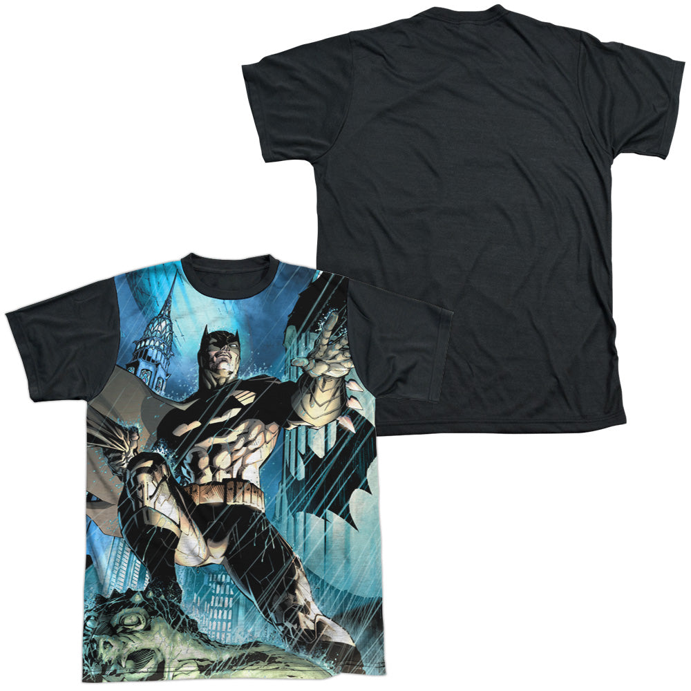 Batman/rainy Rooftop-s/s Adult White Front Black Back  -white