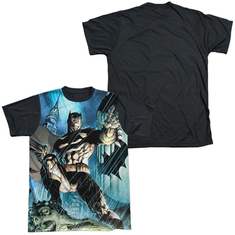 Batman/rainy Rooftop-s/s Adult White Front Black Back  -white