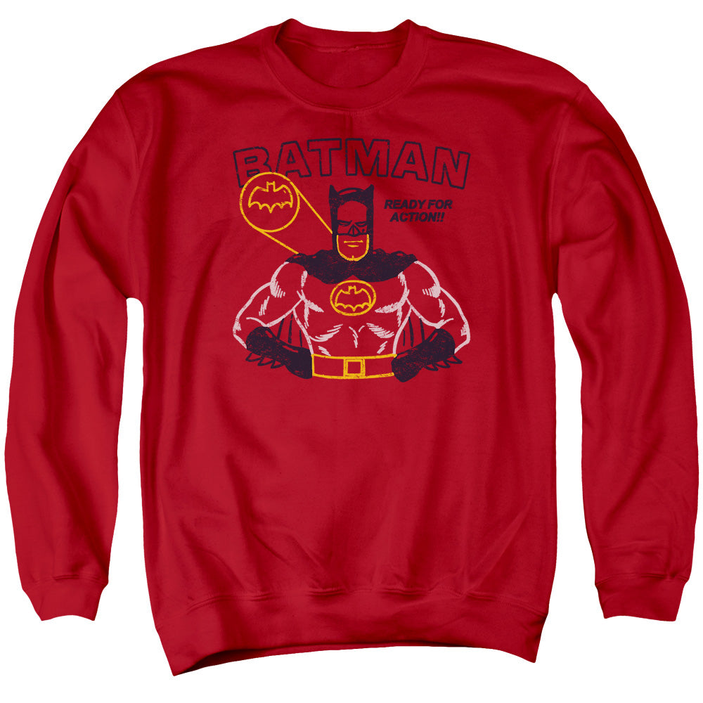 Batman/ready For Action - Adult Crewneck Sweatshirt - Red