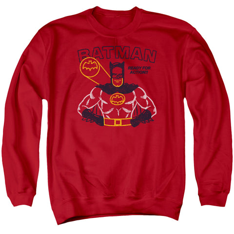 Batman/ready For Action - Adult Crewneck Sweatshirt - Red