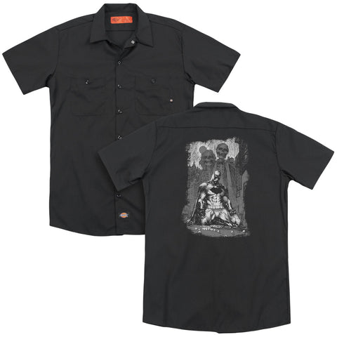 Batman/sketchy Shadows(back Print) - Adult Work Shirt - Black