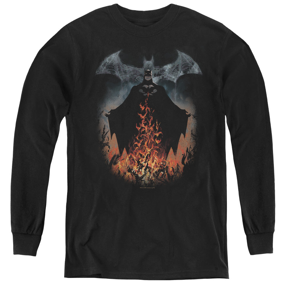 Batman/smoke & Fire-youth Long Sleeve Tee-black
