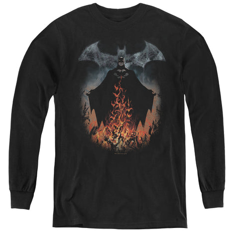 Batman/smoke & Fire-youth Long Sleeve Tee-black