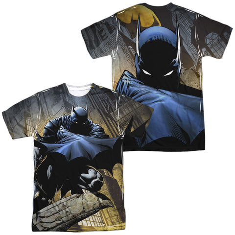 Batman/in Shadow (front/back Print)-s/s Adult Poly Crew-white