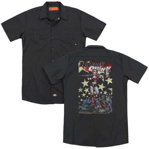 Batman/quinn One (back Print) - Adult Work Shirt - Black