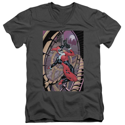 Batman/harley First-s/s Adult V-neck 30/1-charcoal