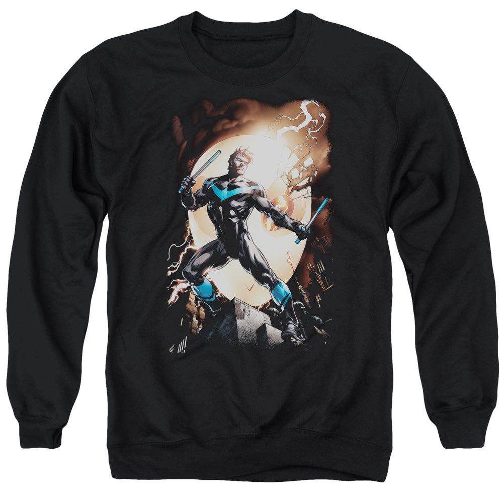Batman/nightwing Against Owls-adult Crewneck Sweatshirt-black