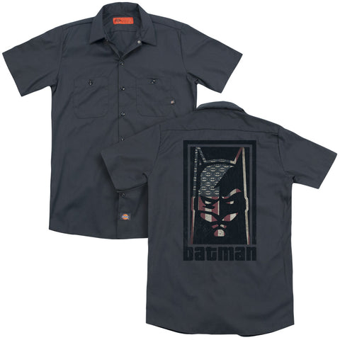 Batman/american Batman (back Print) - Adult Work Shirt - Charcoal