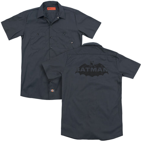 Batman/newsprint Logo (back Print) - Adult Work Shirt - Charcoal