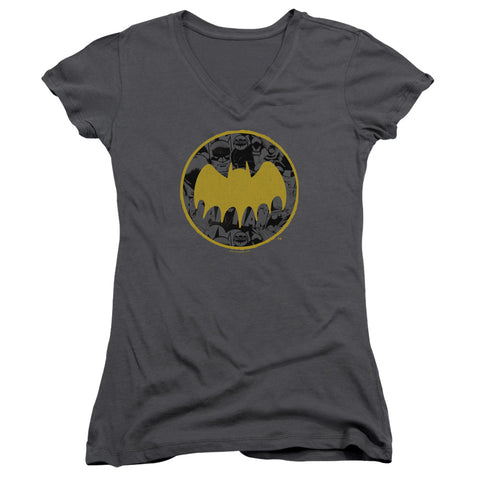 Batman/vintage Symbol Collage-junior V-neck-charcoal