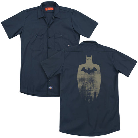 Batman/gold Silhouette (back Print) - Adult Work Shirt - Navy