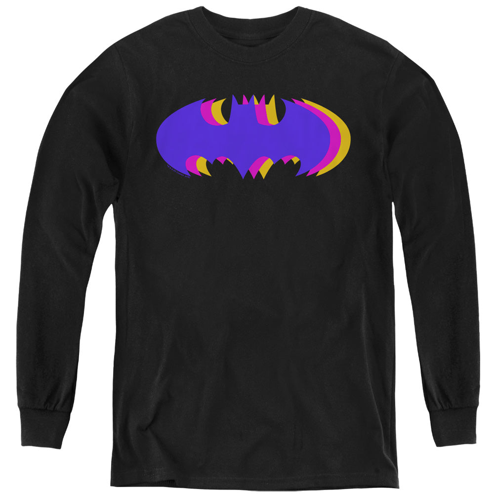 Batman/tri Colored Symbol-youth Long Sleeve-black
