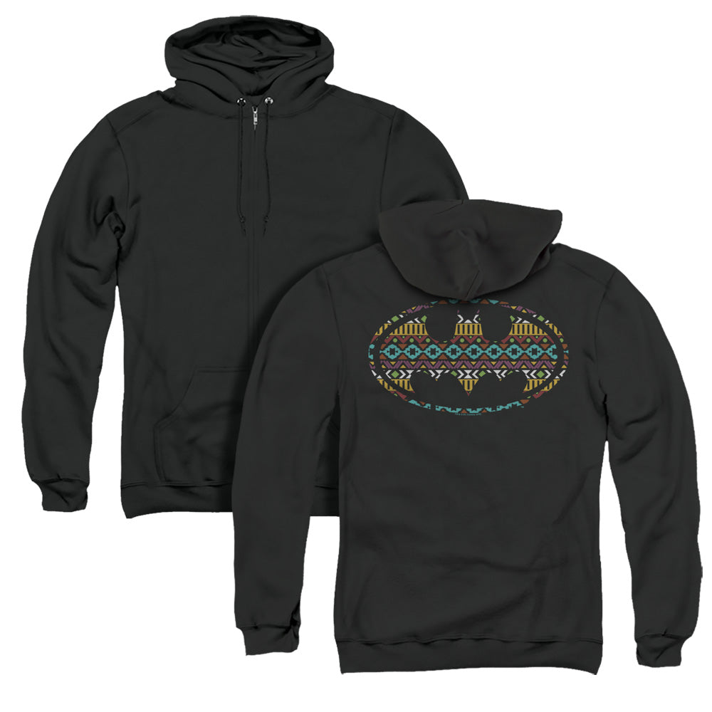 Batman/aztec Fill (back Print)-adult Zipper Hoodie-black