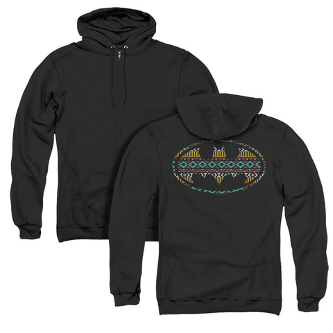 Batman/aztec Fill (back Print)-adult Zipper Hoodie-black