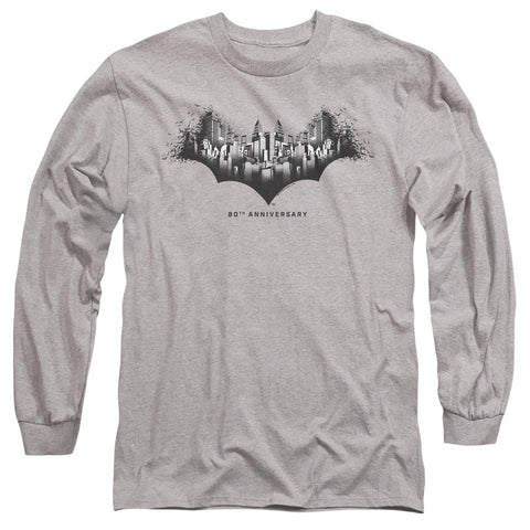 Batman/gotham Shield-l/s Adult 18/1-athletic Heather