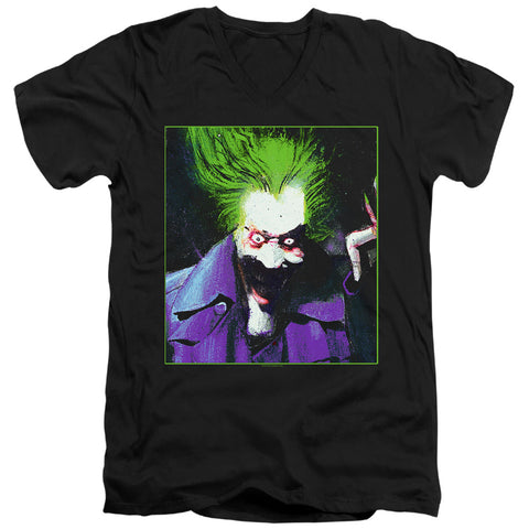 Batman/arkham Asylum Joker-s/s Adult V-neck 30/1-black