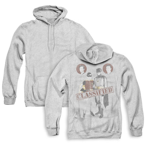 Batman Classic Tv/classified (back Print) - Adult Zipper Hoodie-athletic Heather