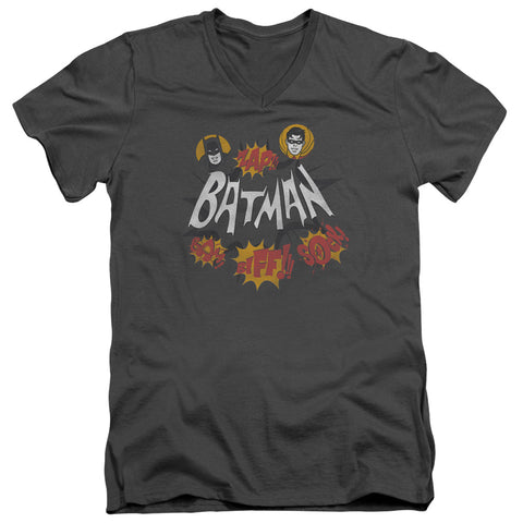 Batman Classic Tv/sound Effects-s/s Adult V-neck 30/1-charcoal