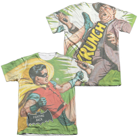 Batman Classic Tv/fighting Back (front/back Print)-adult Poly/cotton S/s Tee-white