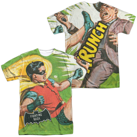 Batman Classic Tv/fighting Back (front/back Print)-s/s Adult Poly Crew-white