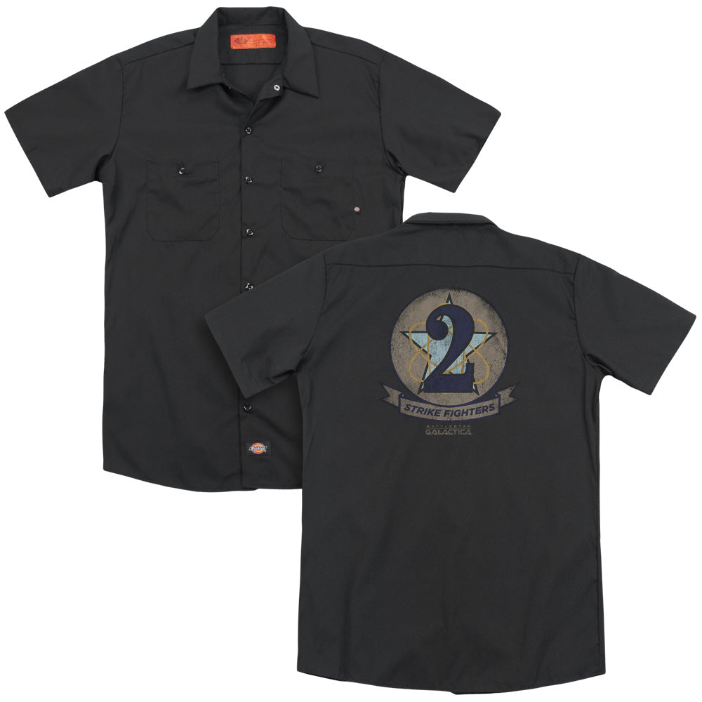 Bsg/strike Fighters Badge (back Print) - Adult Work Shirt - Black