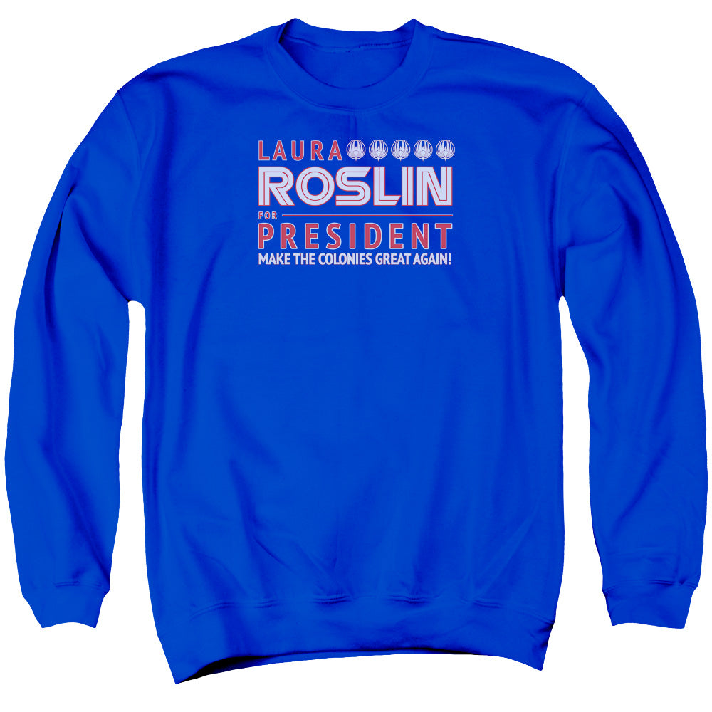 Bsg/roslin For President-adult Crewneck Sweatshirt-royal Blue