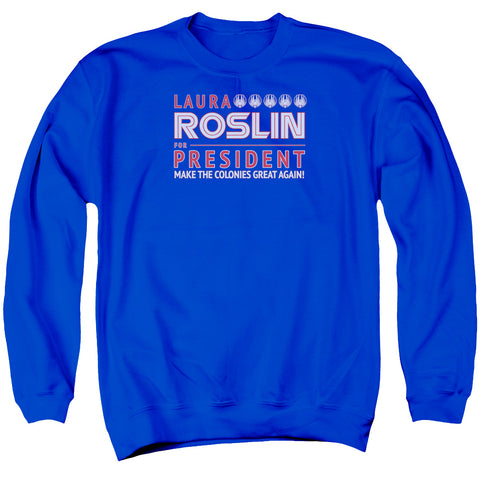 Bsg/roslin For President-adult Crewneck Sweatshirt-royal Blue
