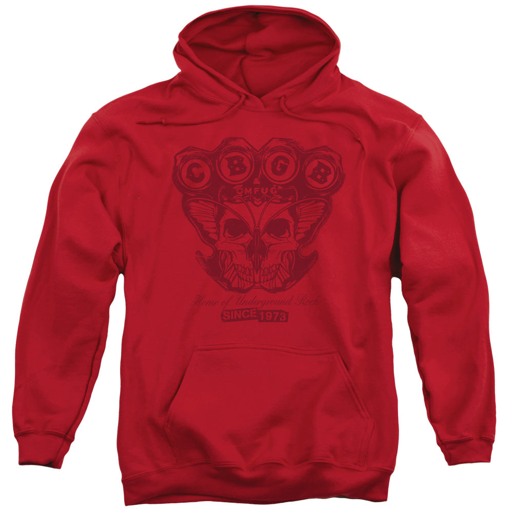 Cbgb/moth Skull-adult Pull-over Hoodie-red