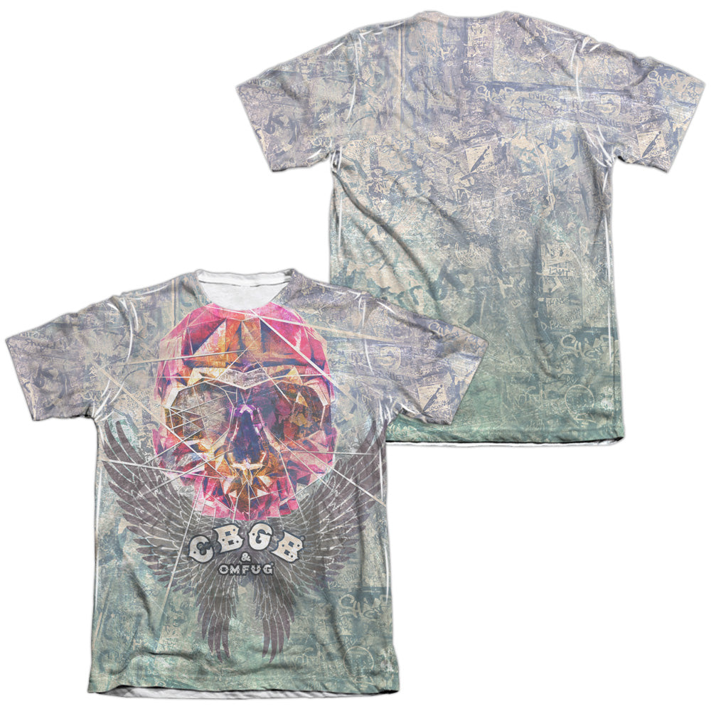 Cbgb/graffiti Skull (front/back Print)-adult Poly/cotton S/s Tee-white