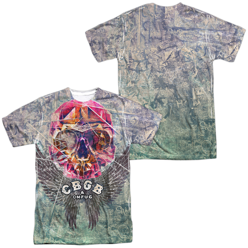 Cbgb/graffiti Skull (front/back Print)-s/s Adult Poly Crew-white